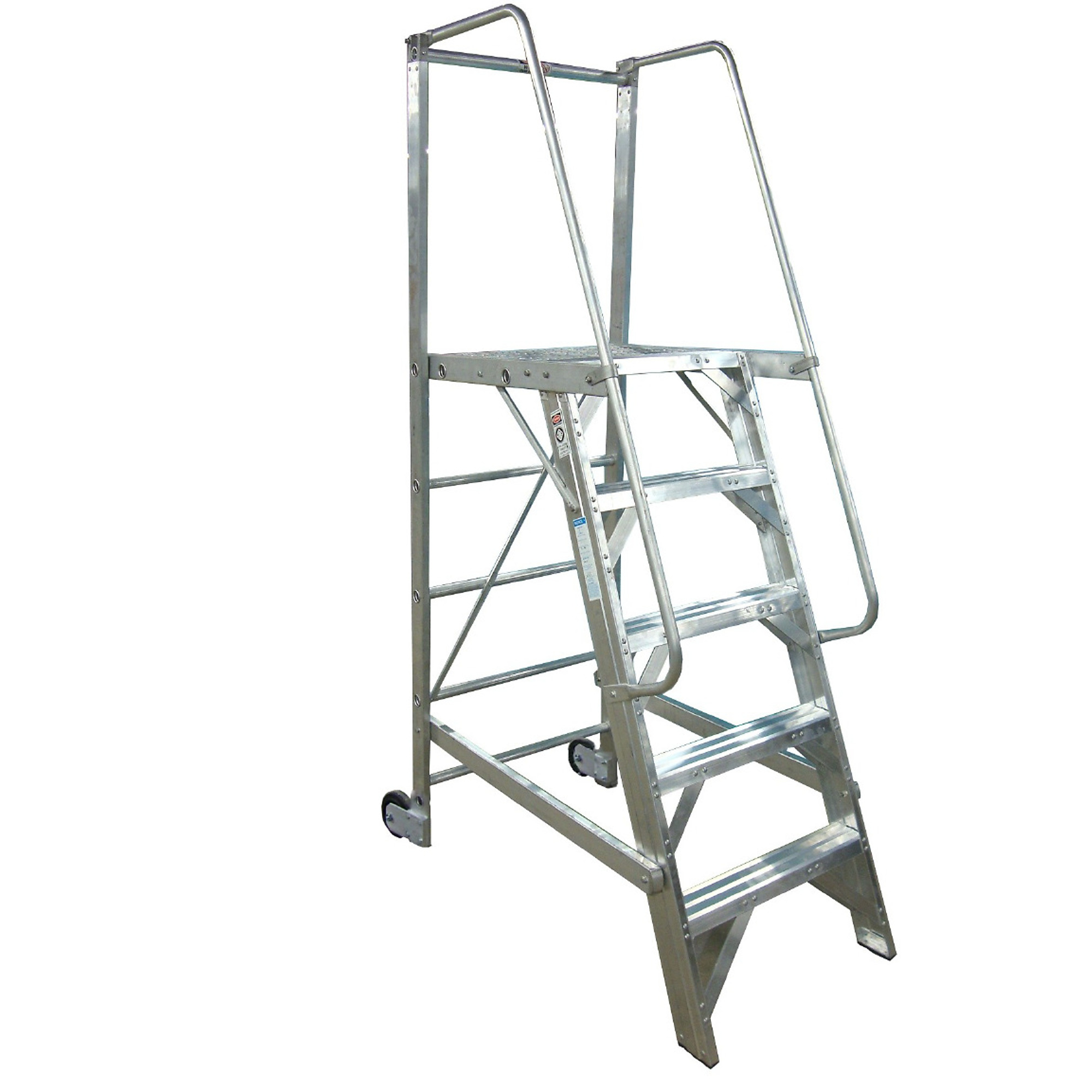 Metallic 4ft. Platform Ladder — 300-Lb. Capacity, Tilt N Roll Casters, Non-Skid Platform, Type 1A, Model# LADDERS:700-4-5W